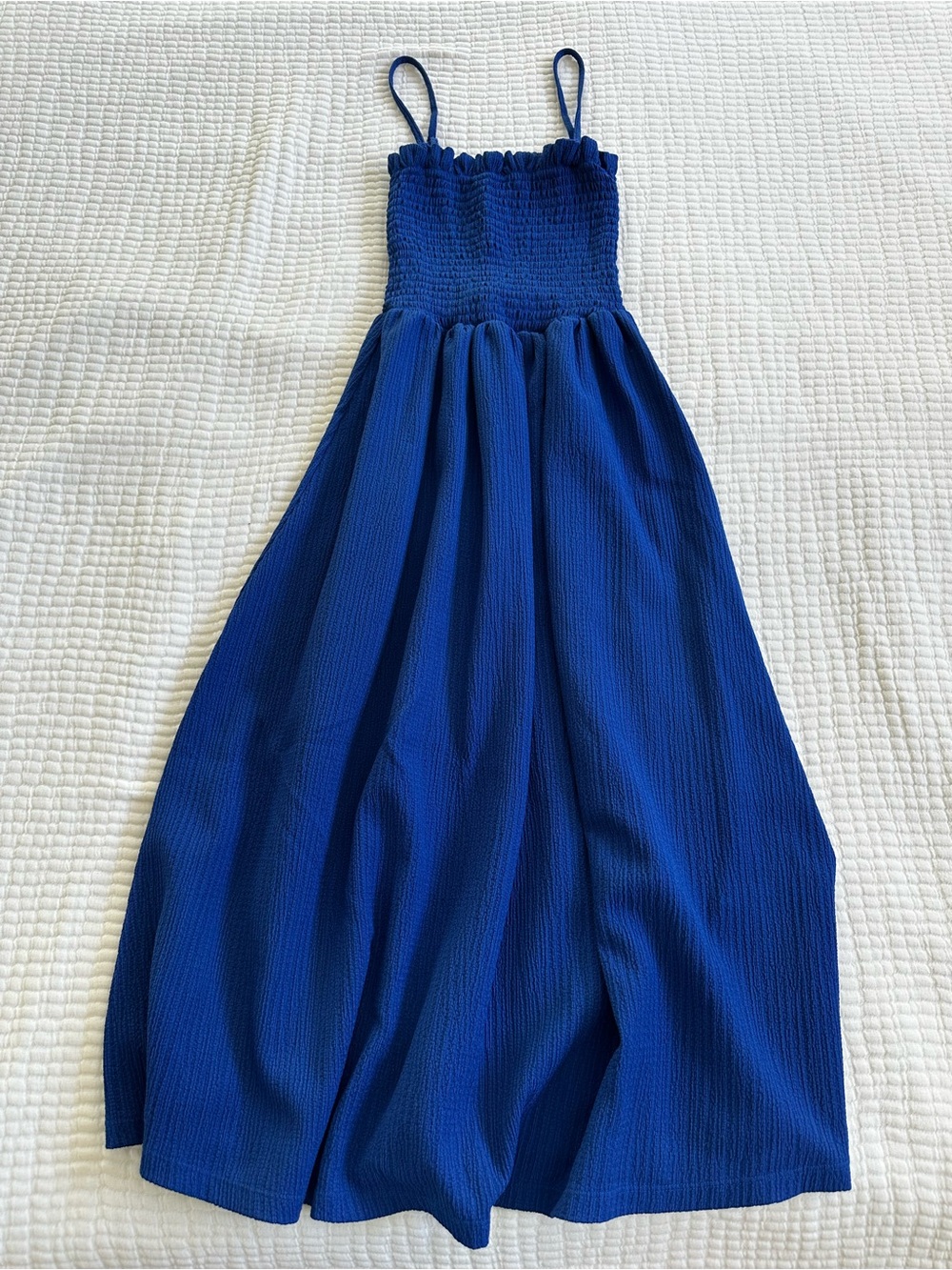 H&M Smocked Bodice Spaghetti Strap Midi Dress - Royal Blue